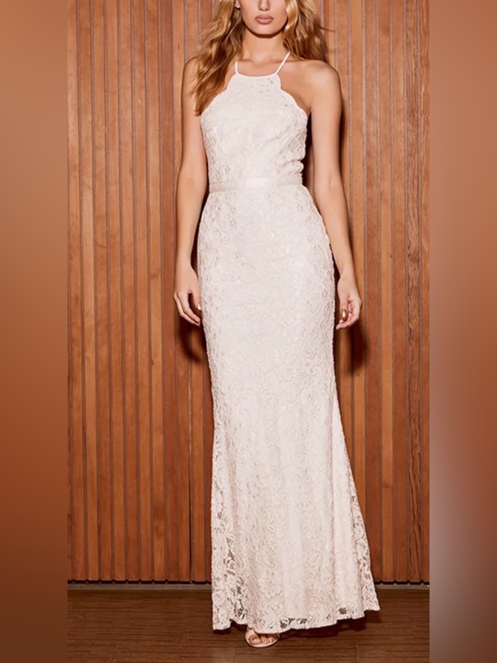 Lulu's Cream Lace Maxi Slip Dress with Spaghetti Straps